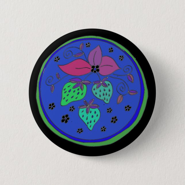 Blaue Erdbeeren Button (Vorderseite)
