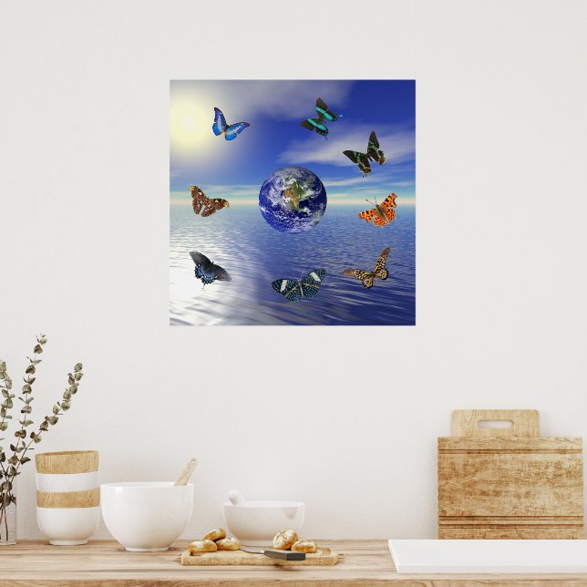 Blaue Erde Schmetterlinge Poster (Küche)