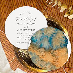 Blaue Erdige Moderne Wasserfarbe Die Hochzeit Von Einladung