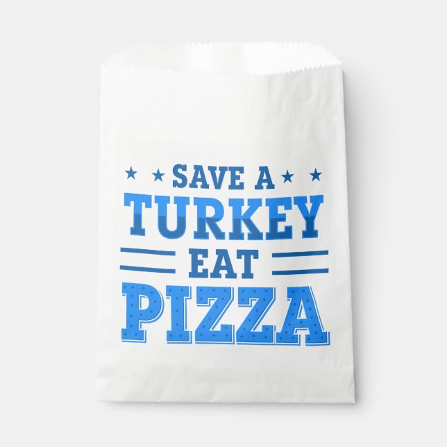 Blaue Erntedank rette Pizza aus Truthahn Geschenktütchen (Vorderseite)