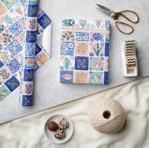 Blaue Errötung Blumen Ozean Strand Koralle Geschenkpapier