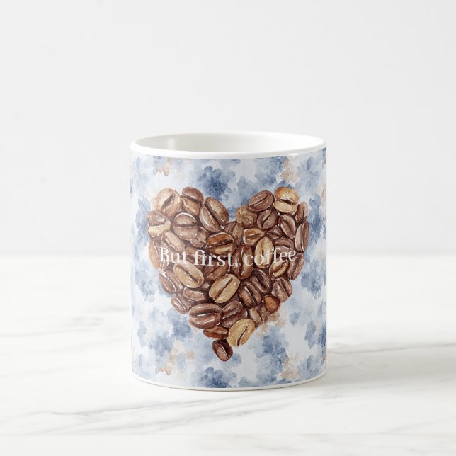 Blaue Erste Kaffeebohnen Herz Kaffeetasse (Mittel)