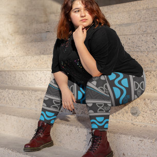 Blaue ethnische Azteke Leggings
