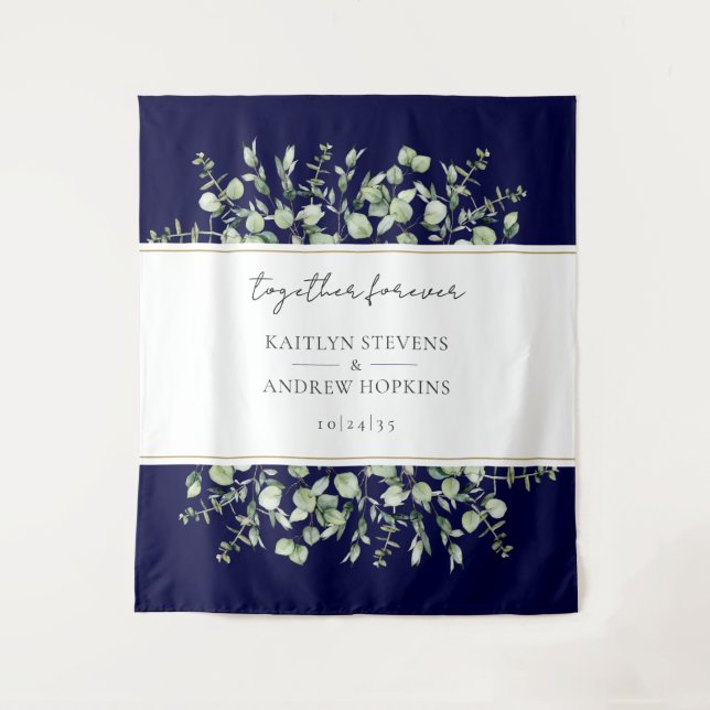 Blaue Eukalyptus-Hochzeit für immer Wandteppich (Vorderseite)