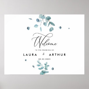 Blaue Eukalyptus Hochzeitplakat/Beschriftung Poster