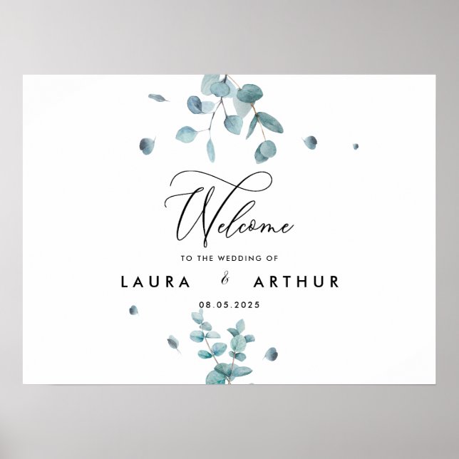 Blaue Eukalyptus Hochzeitplakat/Beschriftung Poster (Vorne)