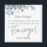 Blaue Eukalyptus-Leaf-Script-BlumenGirl-Anfrage Magnet<br><div class="desc">Eine schöne Art,  diese besondere Frage fragen,  Geschenk dieses Magneten mit Blue Eukalyptus Blätter schmücken die obere Kante mit Blumenmädchen in Set stilvolle moderne Typografie in dunkelblau. Die Erholung des Textes kann leicht personalisiert werden.</div>