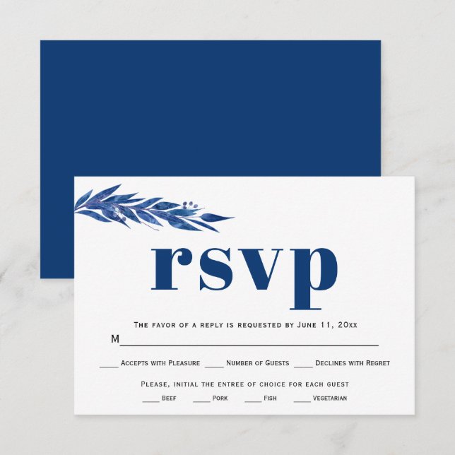 Blaue Eukalyptus Zweigmehl Wahl Hochzeit RSVP (Vorne/Hinten)