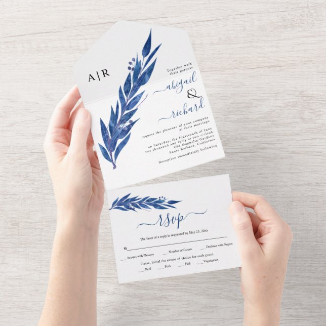 Blaue Eukalyptuszweig mit Blätter Winterhochzeit All In One Einladung (Abreißen)