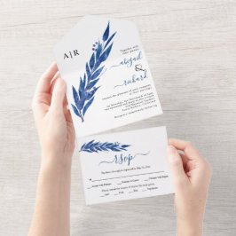 Blaue Eukalyptuszweig mit Blätter Winterhochzeit All In One Einladung