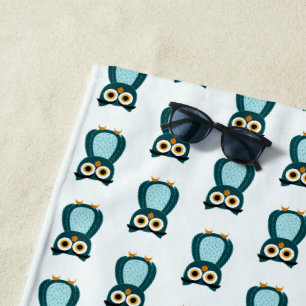 Blaue Eule Illustration Strandtuch