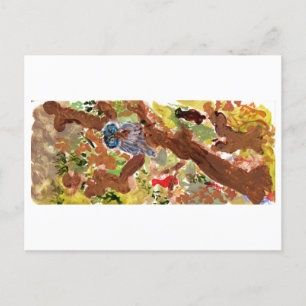 Blaue Eule in einer Baumpostkarte Postkarte