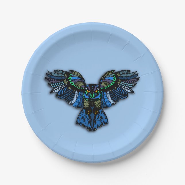 Blaue Eule Pappteller (Vorderseite)