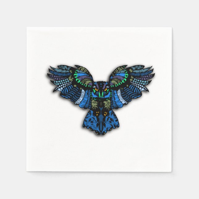 Blaue Eule Serviette (Vorderseite)