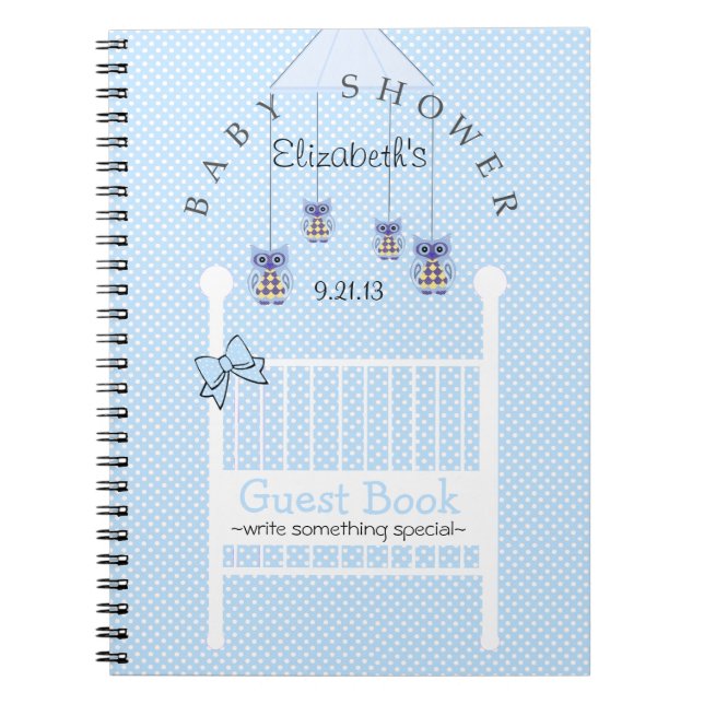 Blaue Eulen-bewegliches Babyparty-Gast-Buch Notizblock (Vorderseite)