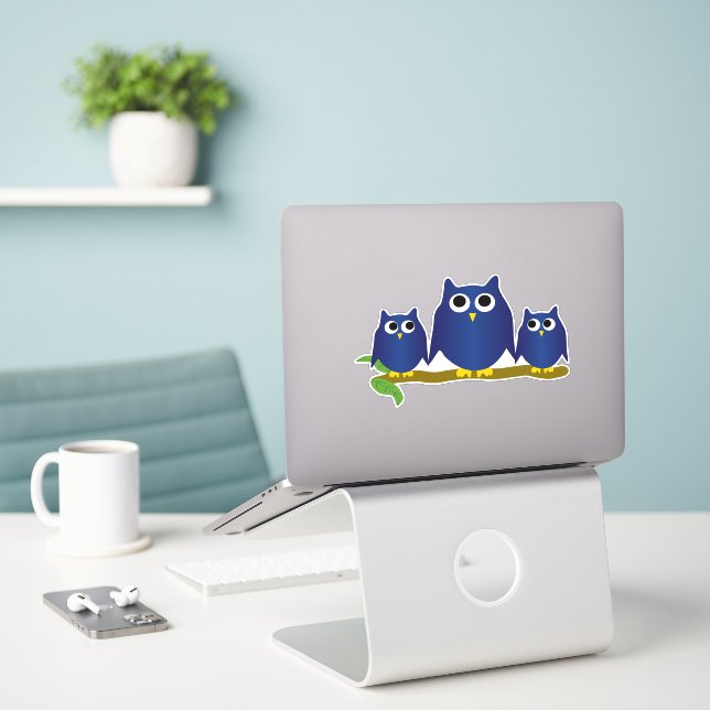 Blaue Eulen Design Aufkleber (Laptop auf Schreibtisch)