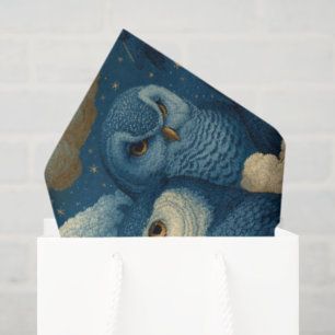 Blaue Eulen und Sternennacht-Wolken-Kinderzimmer-D Seidenpapier