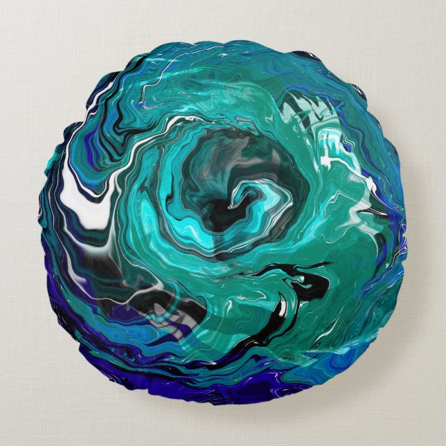 Blaue Ewigkeit | Abstrakte Kunst Rundes Kissen (Vorderseite)