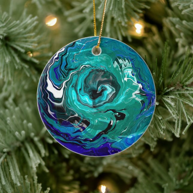 Blaue Ewigkeit | Abstrakte Weihnachtsferien Keramik Ornament (Baum)
