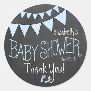 Blaue Fahne auf der Kopftafel Look Babydusche Runder Aufkleber