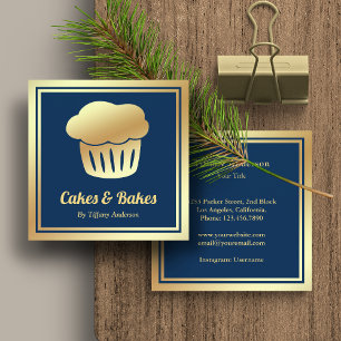 Blaue falsche Goldfolie Selbstgemachte Cupcake Bäc Quadratische Visitenkarte