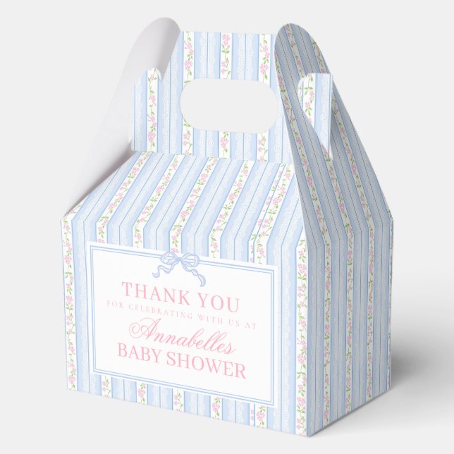 Blaue Fancy Floral Baby Shower Giebel Geschenk Geschenkschachtel (Vorderseite)