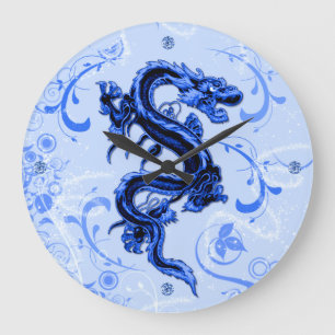 Blaue Fantasie-Drache-Wanduhr Große Wanduhr