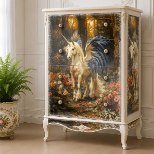 Blaue Fantasy-Einhorn-Wald-Decoupage Seidenpapier