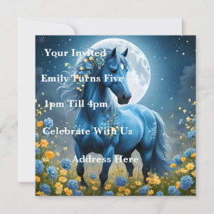Blaue Fantasy Magical Horse Moon Blume, Einladung