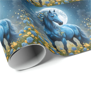 Blaue Fantasy Magical Horse Moon Blume, Geschenkpapier