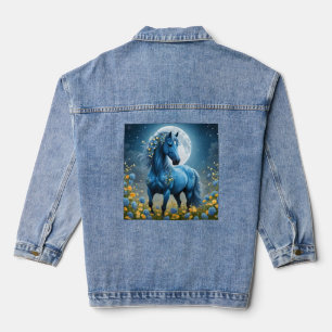 Blaue Fantasy Magical Horse Moon Blume, Jeansjacke