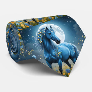 Blaue Fantasy Magical Horse Moon Blume, Krawatte