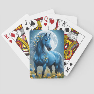 Blaue Fantasy Magical Horse Moon Blume, Spielkarten