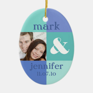 Blaue Farbblock-Foto-Hochzeits-Verzierung Keramikornament