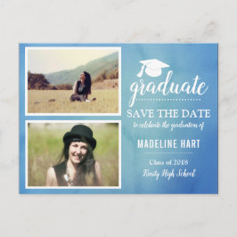 Blaue Farbe | Absolvent | Save the Date Foto Postkarte