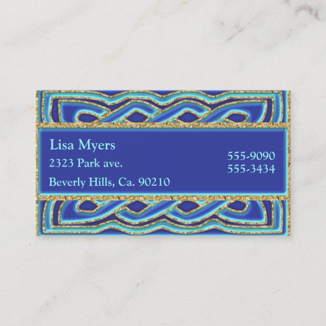 Blaue Farben u. verziertes metallisches Gold Visitenkarte (Vorderseite)
