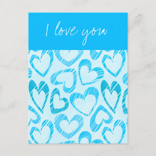 Blaue farbenfrohe doodled herzen Postcard Postkarte