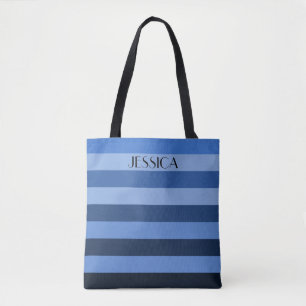 Blaue Farbfeldstreifen mit personalisiertem Namen Tasche