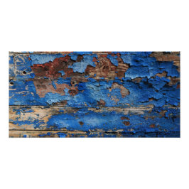 Blaue Farbschälung eines alten Holzpforts Poster