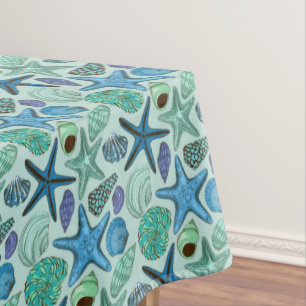Blaue Farbschattierungen Muscheln Und Seestern Mus Tischdecke