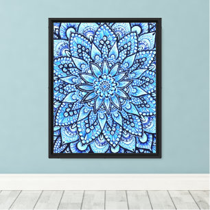 Blaue Farbstift-Mandala auf gespanntem Leinwanddru Leinwanddruck