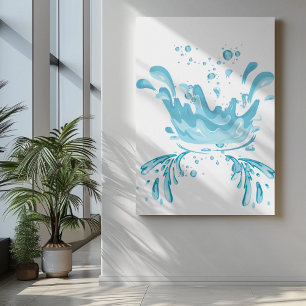 Blaue Farbtöne: Wasserspritzen und Wassertropfen Leinwanddruck