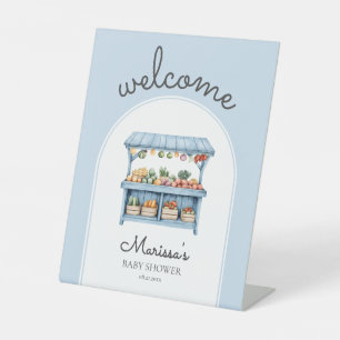 Blaue Farmers Market Baby Shower Willkommensgruß Sockelschild