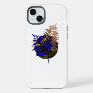 Blaue Farn auf schwarzem Kreis iPhone 15 Plus Hülle