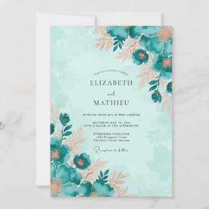 Blaue faszinierende botanische Hochzeit Einladung