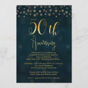 Blaue Faux-Gold-Hochzeitsjubiläums-Einladung zum 5 Einladung