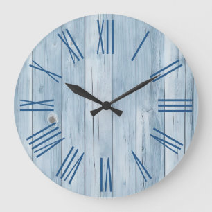 Blaue Faux-Holzmaserung mit römischen Ziffern Große Wanduhr