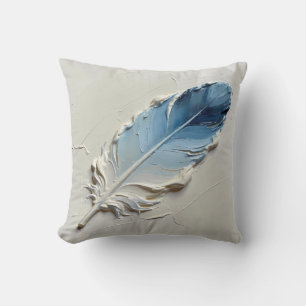 Blaue Feder 3D strukturierte Ölgemälde Kunst Moder Kissen