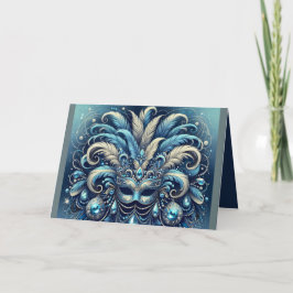 Blaue Feder-Maskenballmasken-Illustration Karte