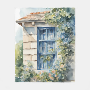Blaue Fenstersteinmauer Cottage Reben Fleecedecke